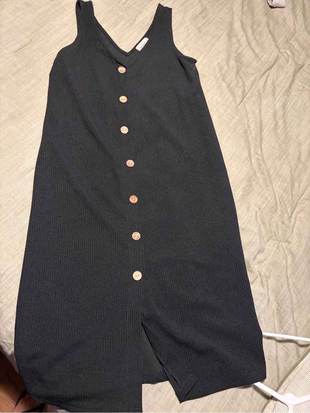 Sleeveless Black Button-Front Knit Midi Dress